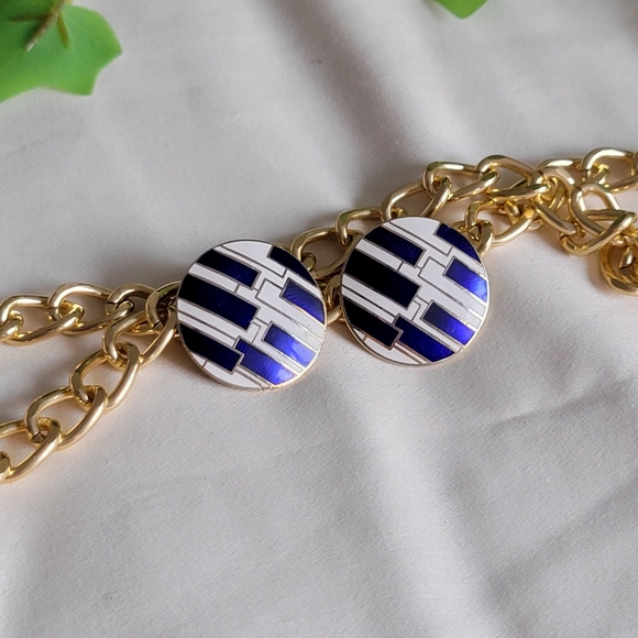 80s Cobalt Blue Geometric Circle Earrings - Picture 3 of 5
